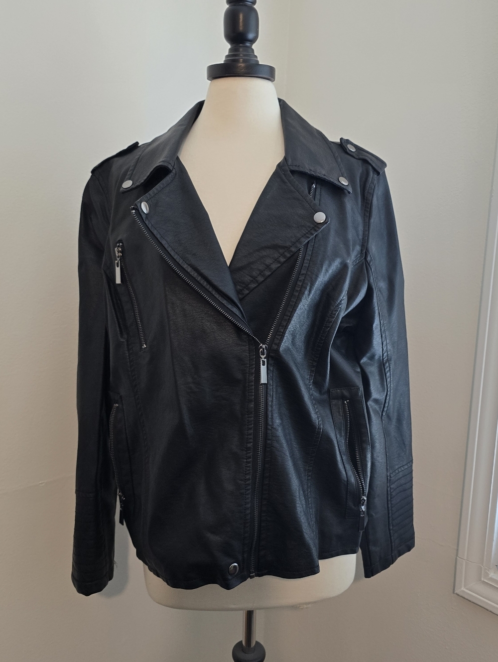 Apt. 9 Black Faux Leather Moto Jacket - Women's Classic Biker Coat